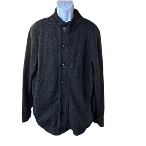 Barbour Tisbury Zip Through Sweater In Black Tweed Fleck Wool Blend Sz XL